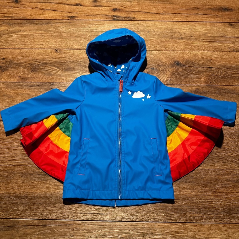 Cat & Jack Blue Rainbow Wing Raincoat Hooded Jacket Kids 3T